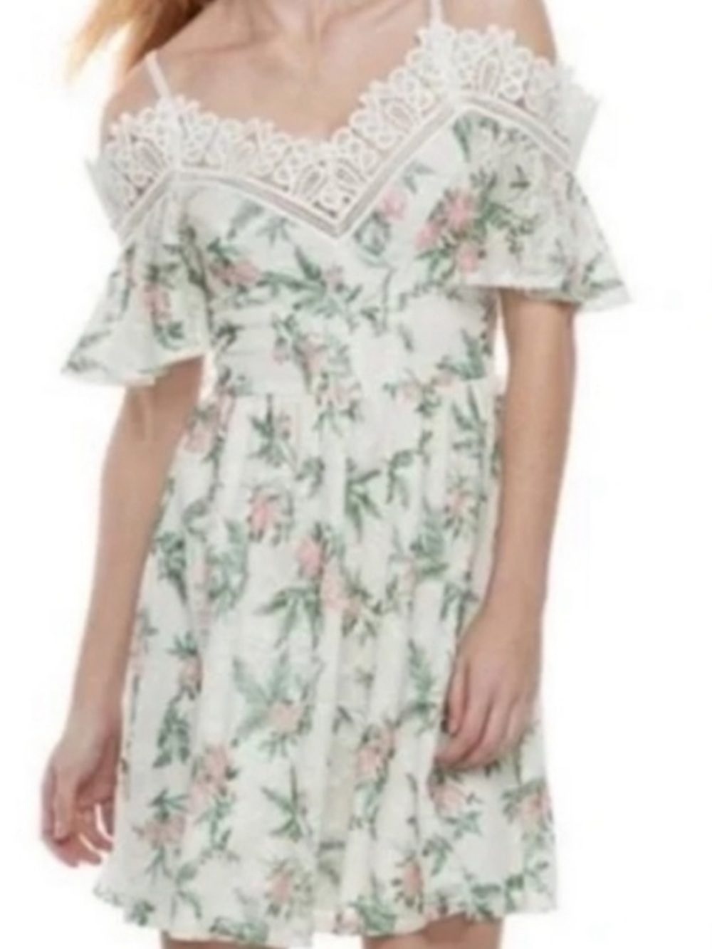 Disney White Floral Off-Shoulder Junior Mini Dress with Flowers Sz M
